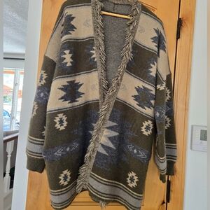 Miss Me Southwest Fringe Cardigan Open Front Sweater Large